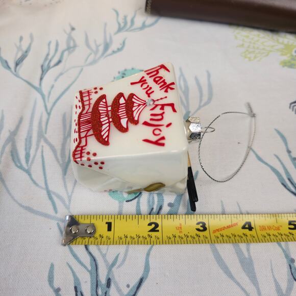 Chinese Take Out Box with Chopsticks Blown Glass Christmas Ornament Foodie - Picture 6 of 6